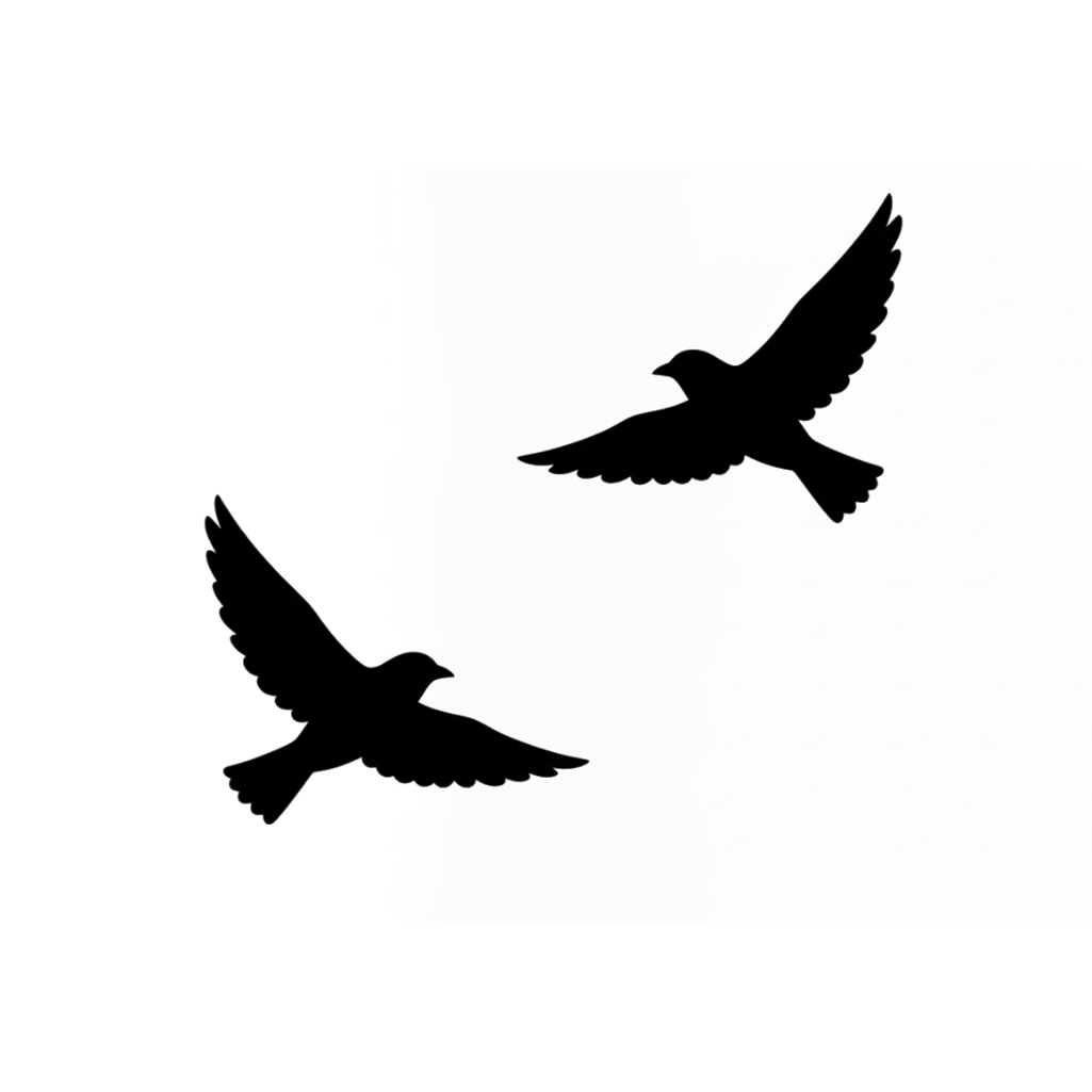 Two black silhouette swallow birds flying together temporary tattoo design