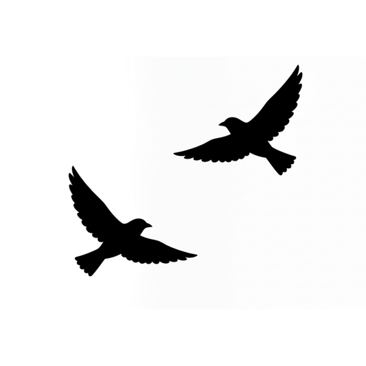 Two black silhouette swallow birds flying together temporary tattoo design
