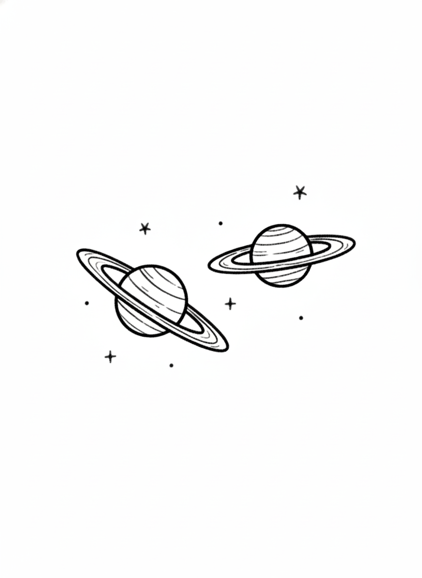 Twin Saturns Line Art - Inkwish