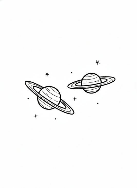 Twin Saturns Line Art - Inkwish